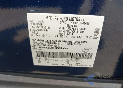 2016 Ford Explorer Xlt from USA, damaged, VIN 1FM5K8D8XGGC79887